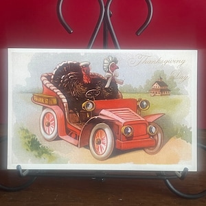 TH2G, vintage, cartolina del Ringraziamento Giorno del Ringraziamento, Mom Pop Turkeys, Automobile antica