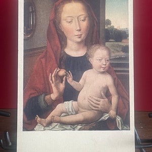 AG61G, cartão postal antigo de belas artes, Georgiana, Madonna e criança, artista Hans Memling, flamengo, 1430 a 1494, EUA