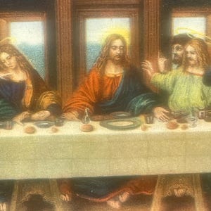 AG187G, carte postale beaux-arts antique, peinture d'art, Le dîner, Léonard de Vinci, Italie