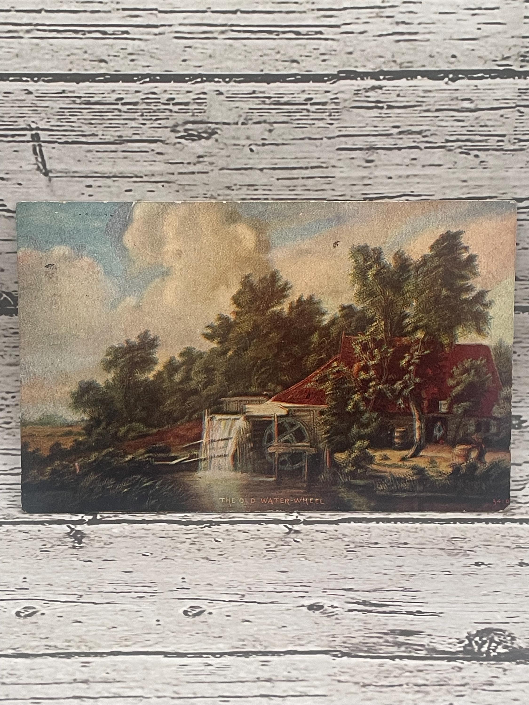 AG43G, Vintage Fine Arts Postcard, Fine Art Painting, The Old Water Wheel, Unknown Artist