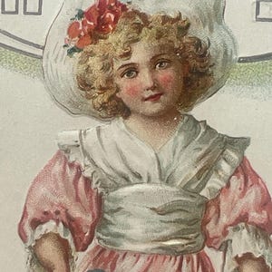 EA6G, selten, deutsch, Antik, Ostern Postkarte, Frohliche Ostern, niedliches kleines Mädchen, drei Küken, farbige Eier, leicht geprägt