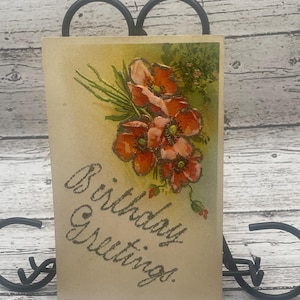 BB21G, Vintage, Beglitzert, Geburtstag, Postkarte, Geburtstagsgrüße, schöne rote Blumen, Deutschland, Schnäppchenkorb