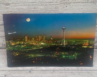 Vintage Seattle Postcard: Space Needle, Mt. Rainier - Plastichrome, 6X9