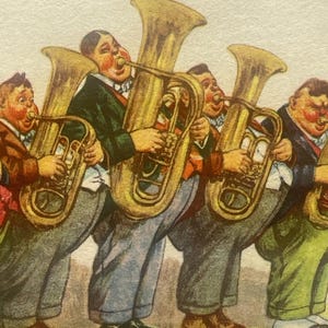 OH21G, vintage, Arthur Thiele, humour ancien, carte postale, Five Fat Tuba Players