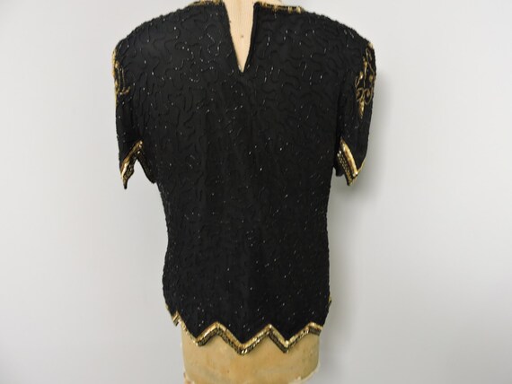 Lauren Kazar Vintage Black and Gold Beaded with S… - image 10