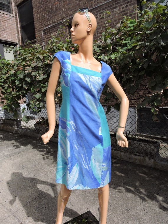 Beautiful Blues Vintage Dress Made in Paris ! Size