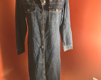 Chelsa Studio long trench jean coat size small