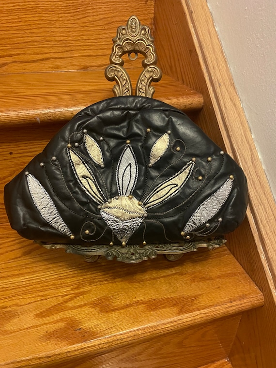 Black with multi color 1980’s patchwork crossbody… - image 1