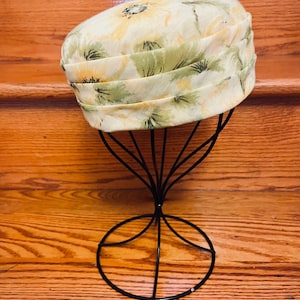 Yellow floral Pill Box Hat lined with straw