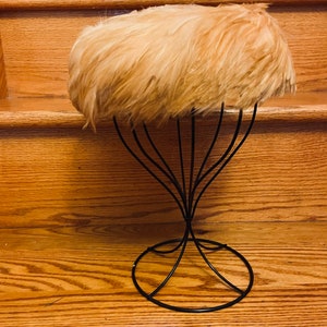 Peach Feather Pillbox Hat Vintage 1950-60s Formal Pill Box Hat