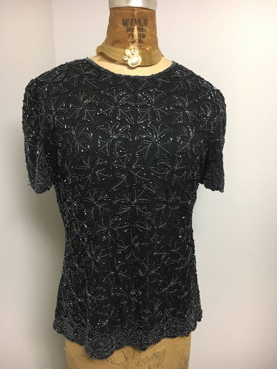 Silk Black Beaded Top Made by Papell ...