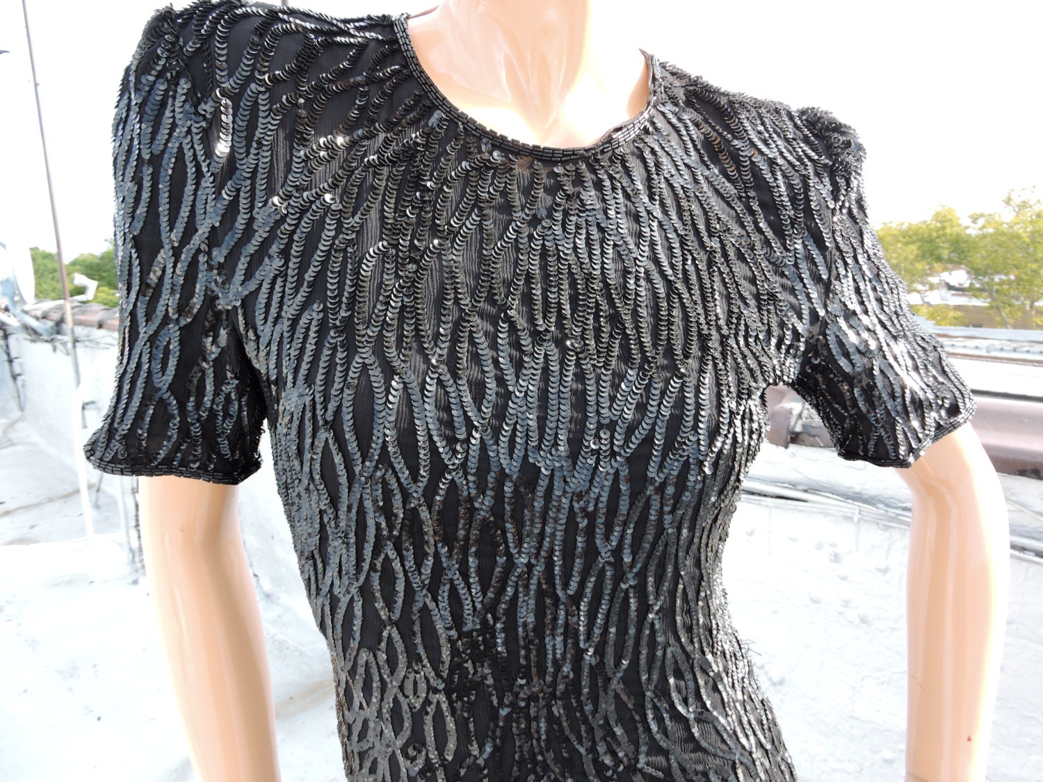 Laurence Kazar New York, Black Beaded Vintage Dress Size Laurence Kazar New York, Black Beaded Vintage Dress Size