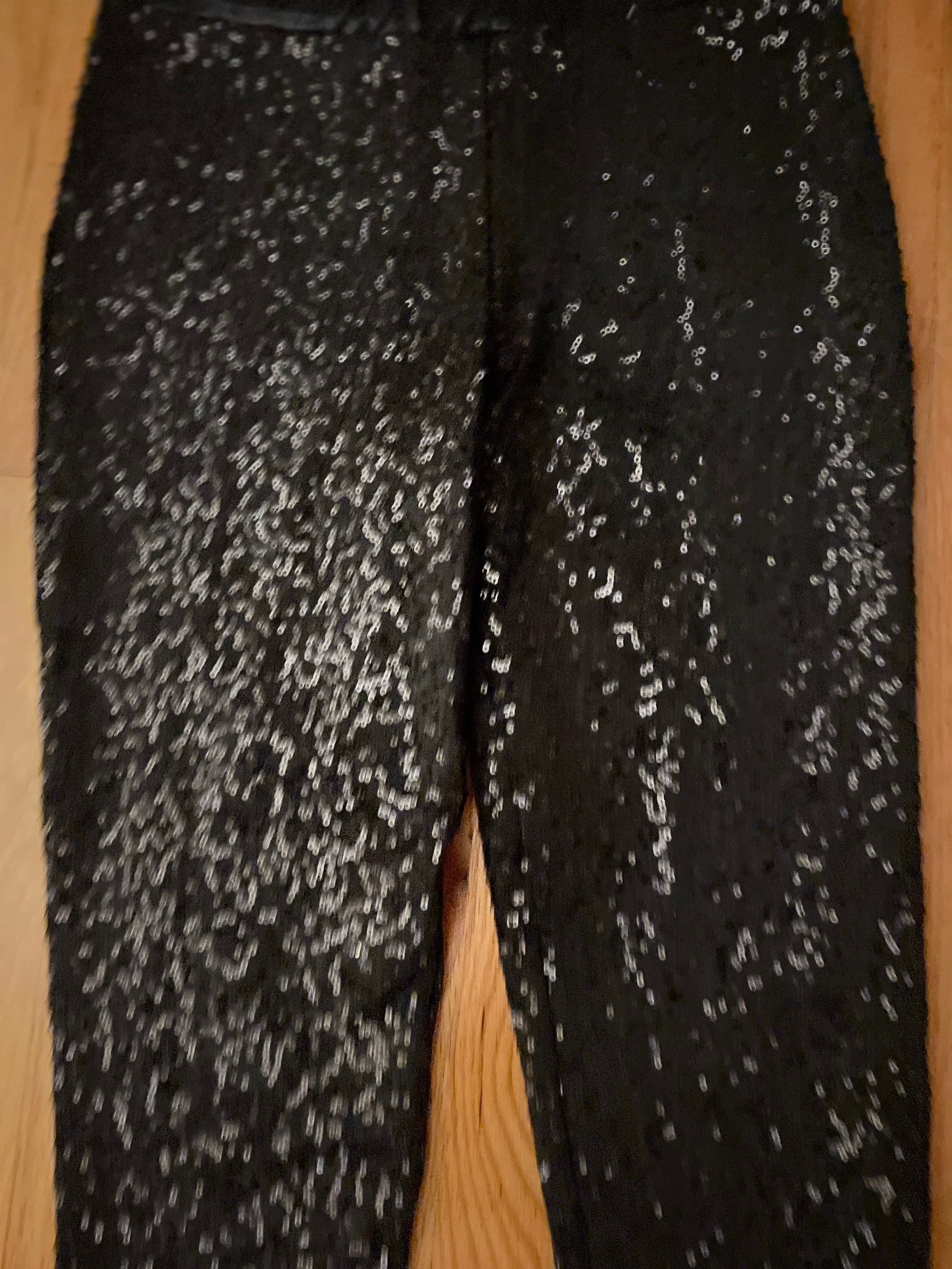 Black Sequin Pants / High Size Cigarette Cut / Size XXS-XS 