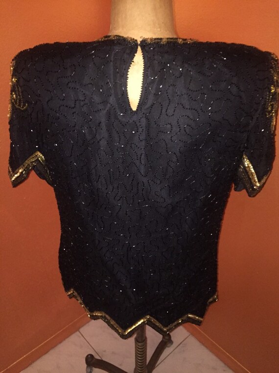 Lauren Kazar Vintage Black and Gold Beaded with S… - image 3