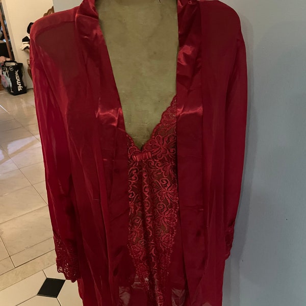 Two piece red  peignoir set made by Gioia   in Egypt  size XL