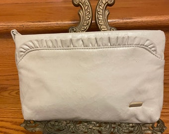 Tan Clutch with Ruffle Trim