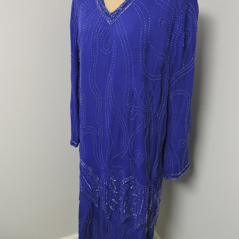 Oui Royal Blue Beaded Detail Linen Dress 76023 5392 main image 1