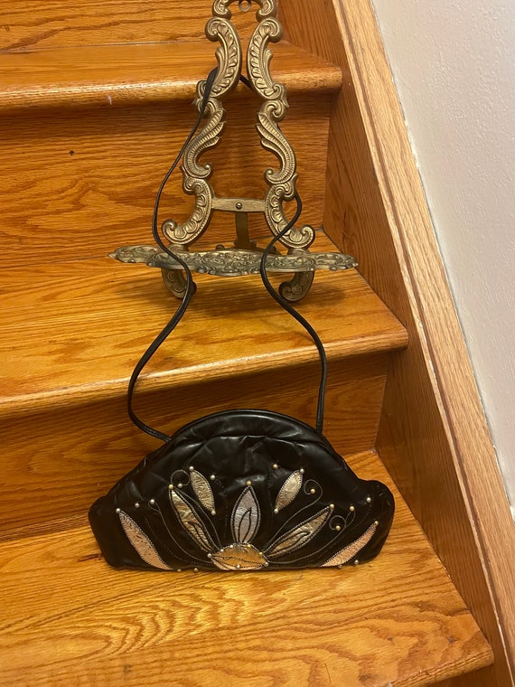 Black with multi color 1980’s patchwork crossbody… - image 3