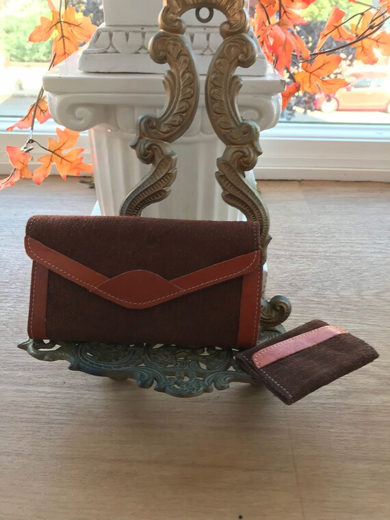 Brown and Rust Suede Wallet With a Attached Chain Purse and
