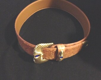 Vintage Worth Tan Leather Snakeskin Pattern Goldtone Metal  display picture 3