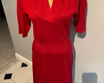 R & K Red Knit Dress size Medium, The look of the 1940's
