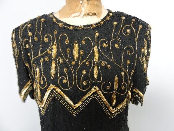 Lauren Kazar Vintage Black and Gold Beaded with S… - image 6