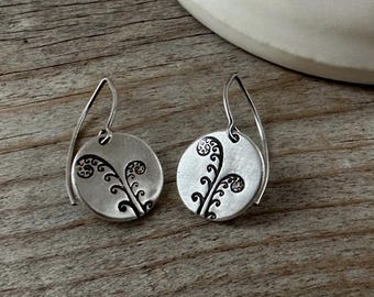 Fiddleheads, Fern Fronds, Fern earrings, recycled silver, botanical, made for adventure