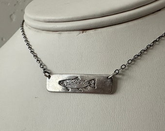 Recycled Silver Brown Trout Necklace: Fly Fishing Jewelry, 17 inch