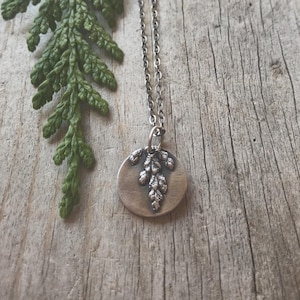 Western Red Cedar, 18 inch chain, recycled silver, Thuja plicata, botanical necklace, made for adventure