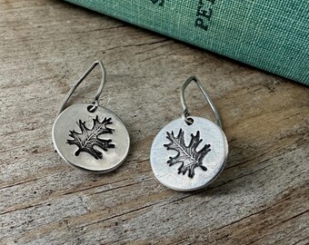 Oak leaf, stay strong, recycled silver botanical earrings, made for adventure
