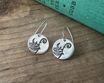Fiddleheads, Fern earrings, recycled silver, botanical, made for adventure