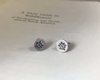 Recycled Fine Silver Flower Post Earrings, Tiny Blossom Studs