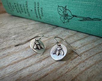 Little Bee, Pollinator, recycled silver earrings, dainty, simple beauty, made for adventure