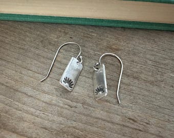 Soleil, Sunburst, Sprocket, Recycled, silver dangle earrings, made for adventure,