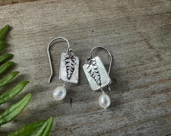 Bracken Fern, freshwater pearls, native plant, recycled silver, botanical, made for adventure