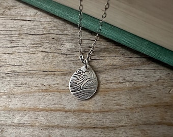 River Waves, 16 inch chain, pendant necklace, recycled silver, made for adventure,