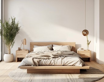 Platform beds, low beds, low bed frames, bed frames, modern beds, headboard-equipped beds, lullaby beds, queen beds, wooden bed, wooden bed