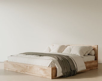The bed frame, headboard, solid wood bed, minimalist bed, modern bed, queen bed, king bed, wooden bed with headboard