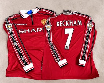 Personalized Name and Number, Manchester United 98 99 Long Sleeve Jersey Soccer Football, David Beckham Shirt