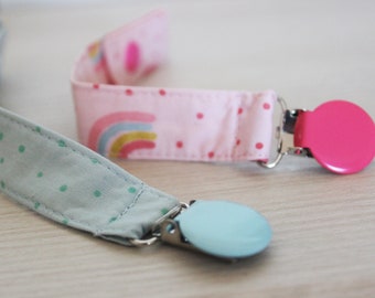 Rainbow Pacifier clip, Baby dummy clip newborn gift, fabric pacifier clip for girl, pacifier holder, pacifier chain, Binky Clips, Paci Clip
