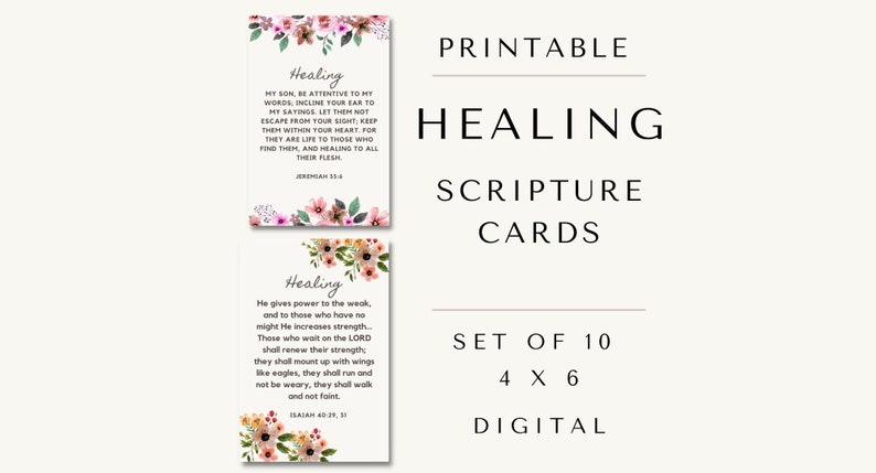 Printable Bible Verse Cards on HEALING Set Set of 10 Size 4X6 ...