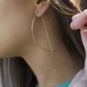 Hoop Earrings, Arc Earrings, Thin Gold Hoops, Large Hoop Earrings, Delicate Earrings, Threader Earrings, Geometric Earrings image 1