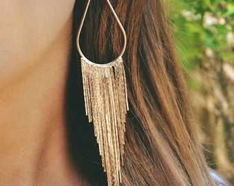 Long Gold Tassel Earrings, Fringe Earrings, Statement Earrings, Boho Earrings, Dangle Earrings Gold or Silver, Gift For Her