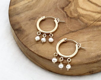 Pearl Huggie Hoop Earrings, Mini Hoop Earrings, Gold Hoop Earrings, Pearl Dangle Earring, Delicate Hoop Earrings, Small Hoop Earrings