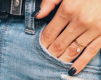 Minimalist Crystal Ring, Stacking Ring, Thin Gold Ring, Dainty Ring, Stacking Ring Sterling Silver Rose Gold