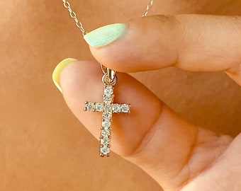 Cross Necklace Cubic Zirconia, Diamond Cross, Cross Necklace Silver, Baptism Necklace, Christian Cross Necklace, Gift Necklace