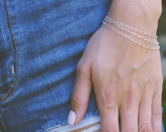 Dainty Silver Layer Bracelet, Silver Chain Bracelet, Dainty Layering Bracelet, Bracelet Sterling Silver or Gold Filled - Minimalist Jewelry