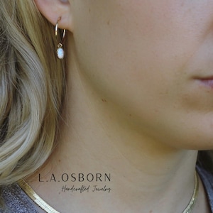 White Fire Opal Hoop Earrings, Opal Hoop Earrings, Dainty Opal Earrings, Opal Jewelry, Minimalist Hoops, Bridal Best Friend Girlfriend Gift