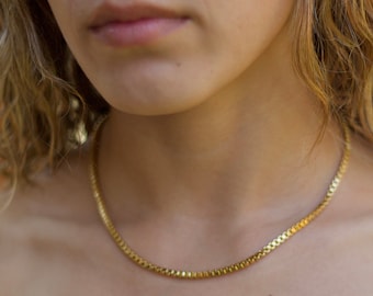 Gold Filled Box Chain Necklace, 18K Gold-Filled Layering Box Chain, Gold Layering Chain, Ladies Gold Chain, Gift For Women