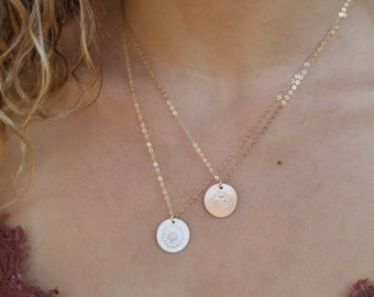 Birth Flower Necklace, New Mom Necklace, Stamped Jewelry, Minimalist Birthday Gift for Her, Sterling Silver, 14k Gold-Filled